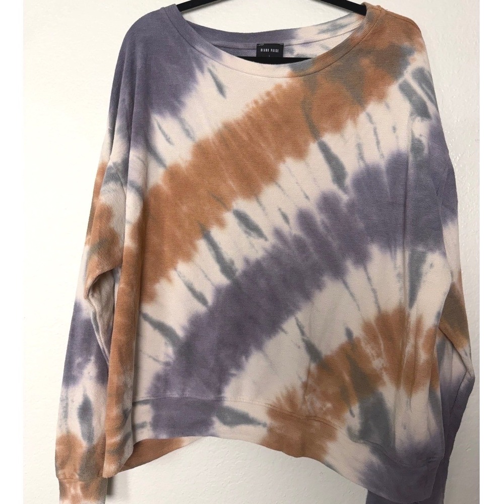 Blank Paige Tie Dye Sweatshirt Large Purple Tan Long Sleeve Pullover